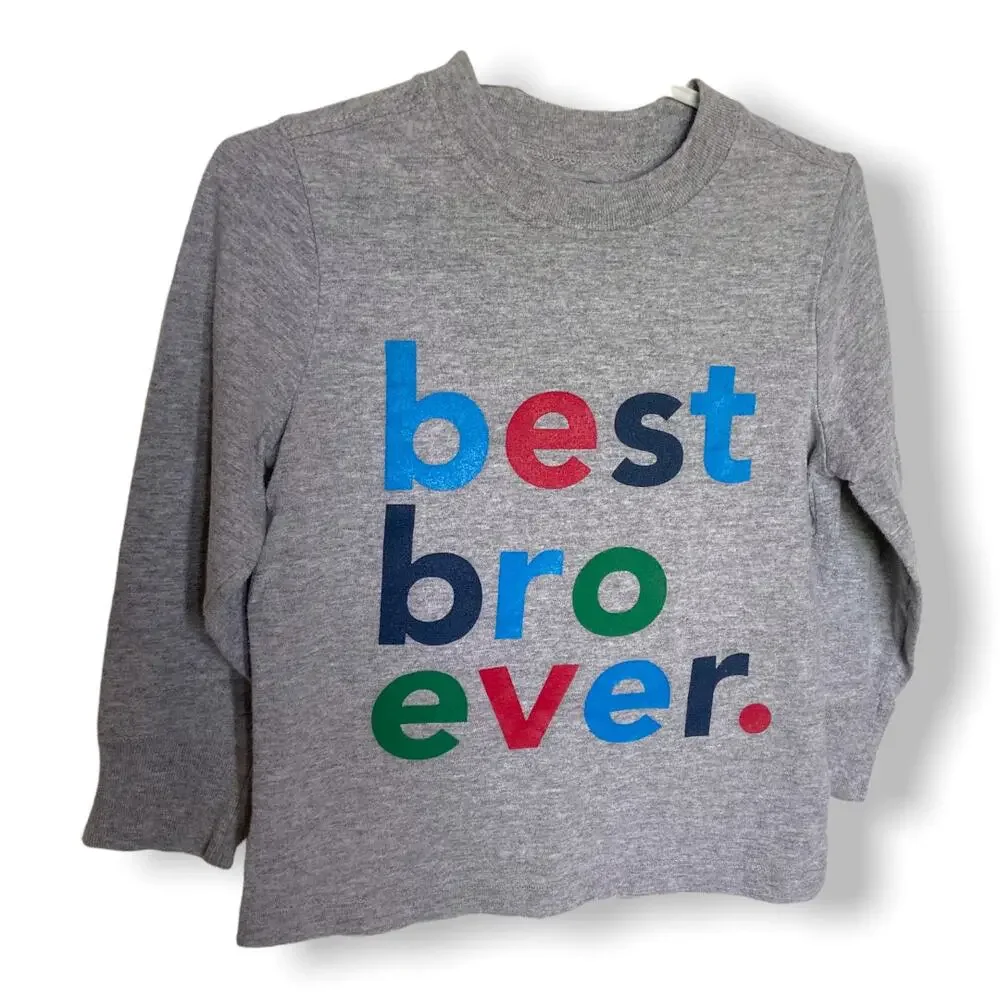 Old Navy Boys Shirt Size 3T Best Bro Ever Long Sleeve‎ Gray Tee Blue Green Red